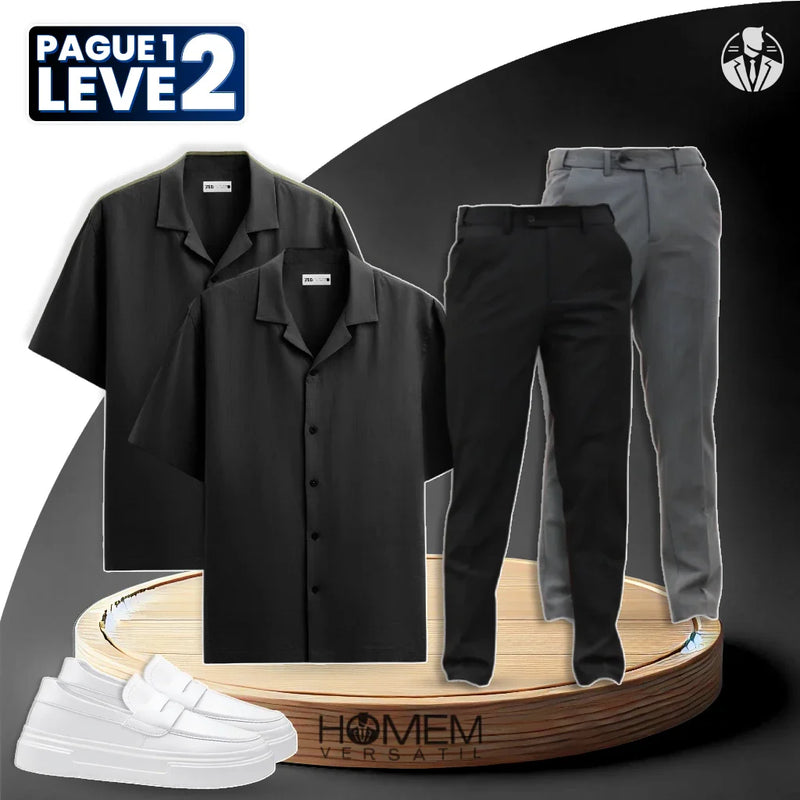 [Pague 1, Leve 2] Conjunto Social Rise com Camisas de Linho e Calças de Lã + BRINDE: Mocassim