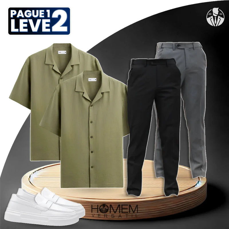 [Pague 1, Leve 2] Conjunto Social Rise com Camisas de Linho e Calças de Lã + BRINDE: Mocassim