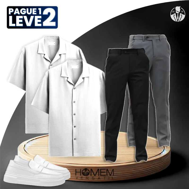 [Pague 1, Leve 2] Conjunto Social Rise com Camisas de Linho e Calças de Lã + BRINDE: Mocassim