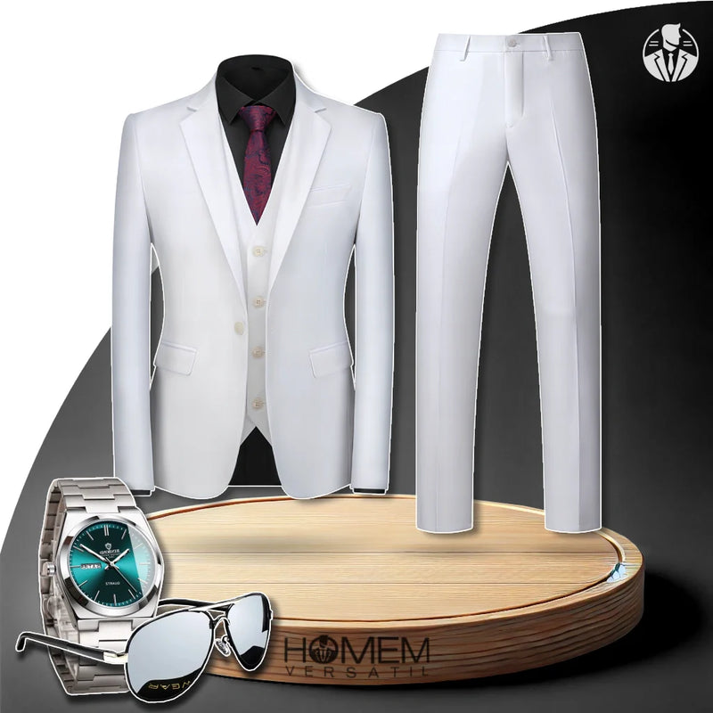 Kit Terno Masculino Completo Dominus com Blazer e Calça + BRINDES: Relógio e Óculos de Sol